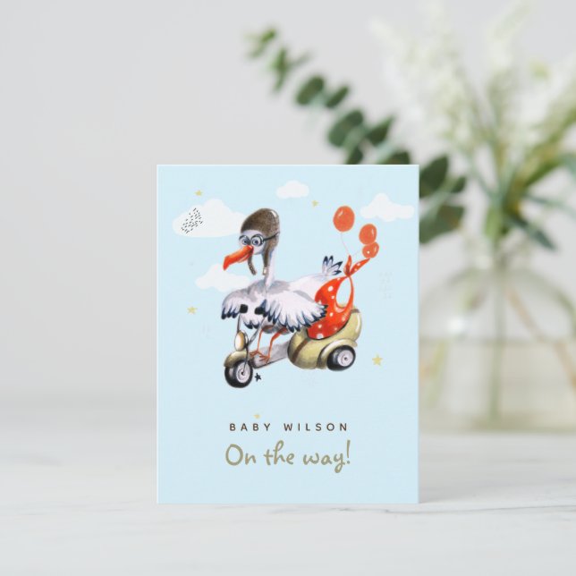 Cute Magic Stork på Scooter Funny Gender Neutral (Stående Fram)