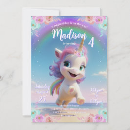 Cute Magic Unicorn Birthday-inbjudan Inbjudningar