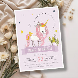 Cute Magic Unicorn Lilac Lila Barns födelsedag Inbjudningar