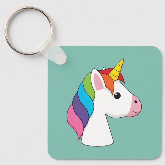 Cute Magic Unicorn med färgstark hårfärg Nyckelring (Framsida)