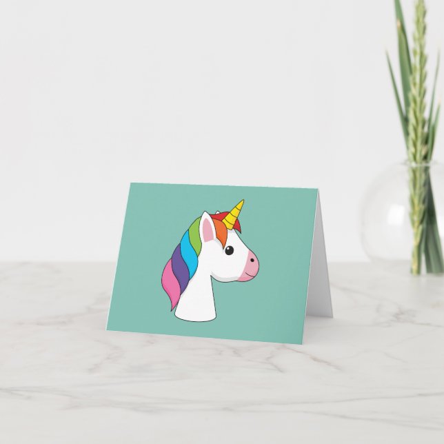 Cute Magic Unicorn med färgstark hårfärg Tack Kort (Framsida)