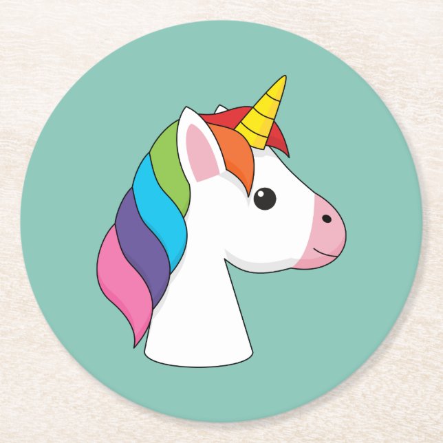 Cute Magic Unicorn med färgstark hårfärg Underlägg Papper Rund (Framsidan)