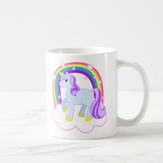 Cute Magic Unicorn med regnbåge (Anpassade) Kaffemugg (Höger)