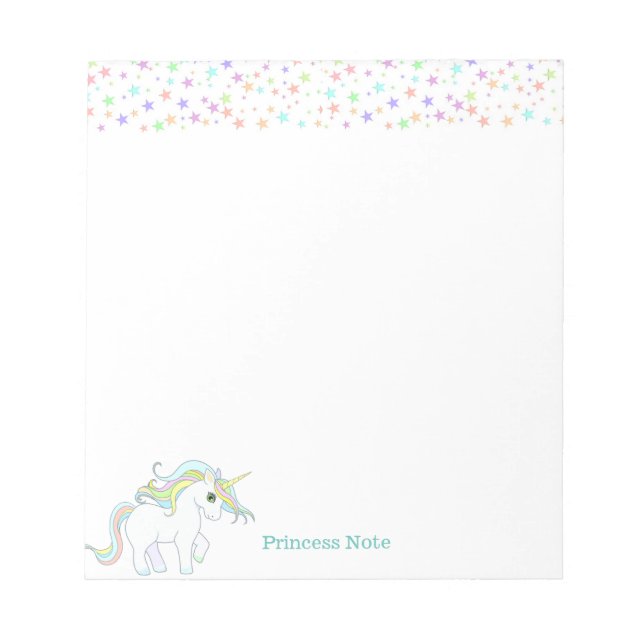 Cute Magic Unicorn & Multifärgad Pastel Stars Anteckningsblock (Framsida)