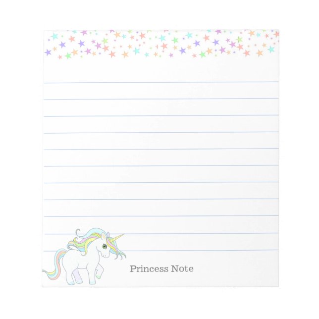 Cute Magic Unicorn & Multifärgad Pastel Stars Lear Anteckningsblock (Framsida)