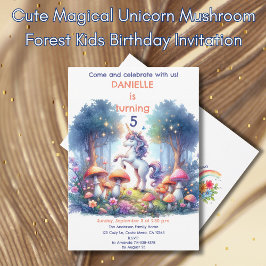 Cute Magic Unicorn Mushroom Forest Barns födelseda Inbjudningar