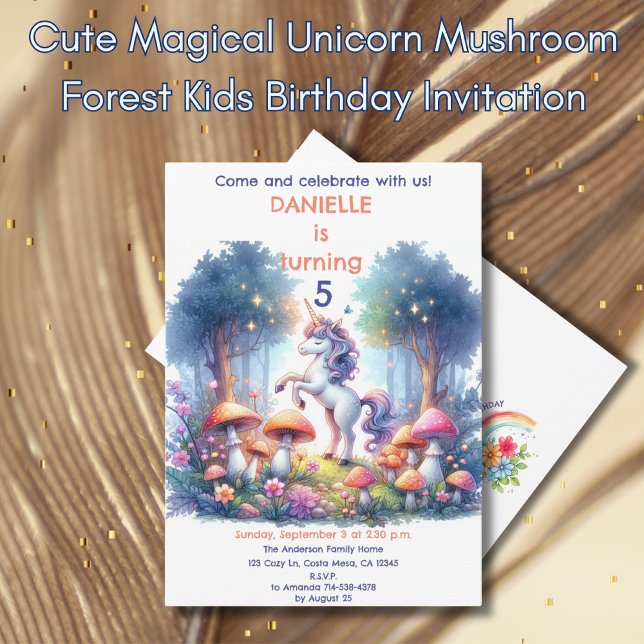 Cute Magic Unicorn Mushroom Forest Barns födelseda Inbjudningar (Skapare uppladdad)