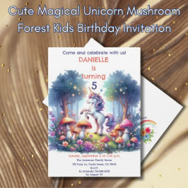 Cute Magic Unicorn Mushroom Forest Barns födelseda Inbjudningar