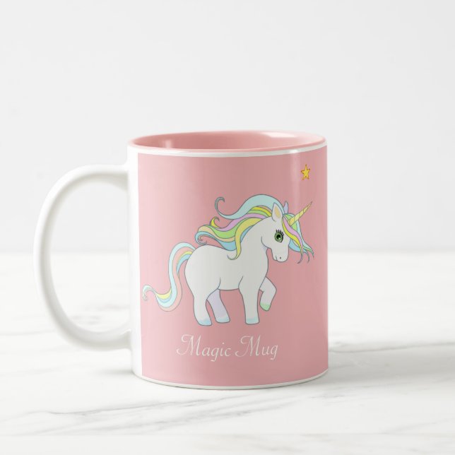 Cute Magic Unicorn och Star på Rosa Två-Tonad Mugg (Vänster)