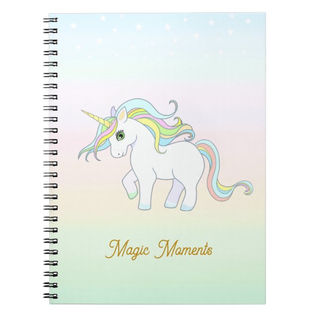 Cute Magic Unicorn på Pastel Färg Anteckningsbok (Framsidan)