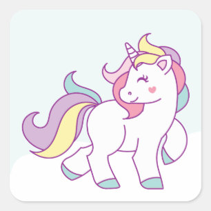 Cute Magic Unicorn Pastel färg Personlig Fyrkantigt Klistermärke