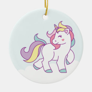 Cute Magic Unicorn Pastel färg, Personlig Julgransprydnad Keramik