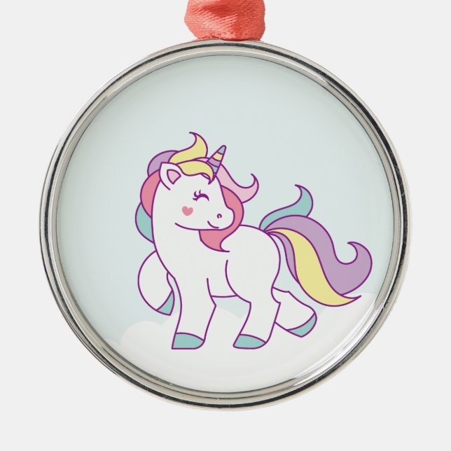 Cute Magic Unicorn Pastel färg Personlig Julgransprydnad Metall (Framsidan)