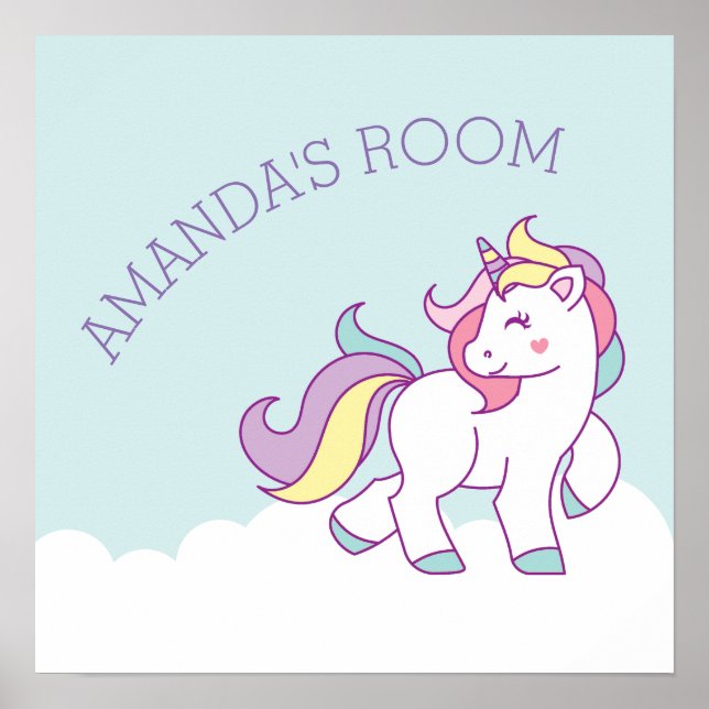 Cute Magic Unicorn Pastel färg Personlig Poster (Framsidan)
