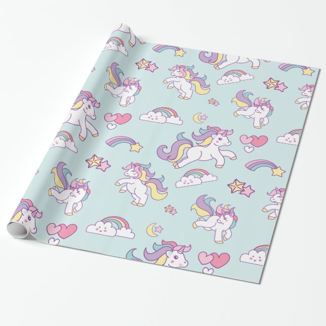 Cute Magic Unicorn Pastel färg, Personlig Presentpapper (Utrullad)