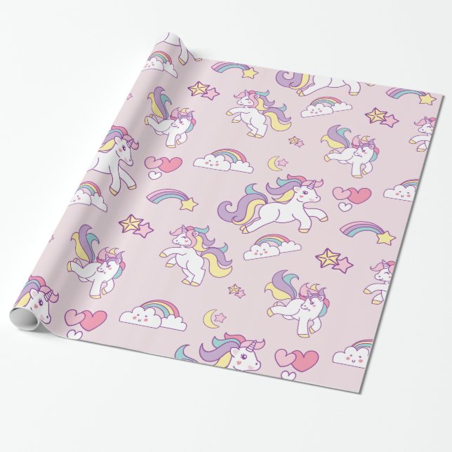 Cute Magic Unicorn Pastel färg, Personlig Presentpapper (Utrullad)