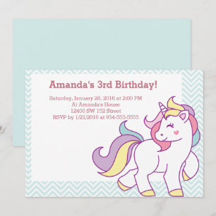 Cute Magic Unicorn Pastel GIRL Animals Födelsedag Inbjudningar