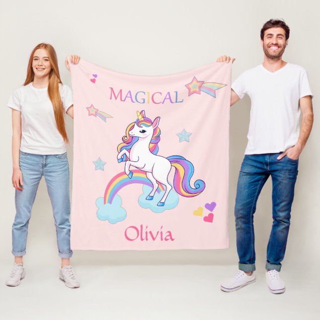 Cute Magic Unicorn Personlig Fleecefilt (På plats)