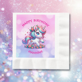 Cute Magic Unicorn Personlig Girl Birthday Pappersservett