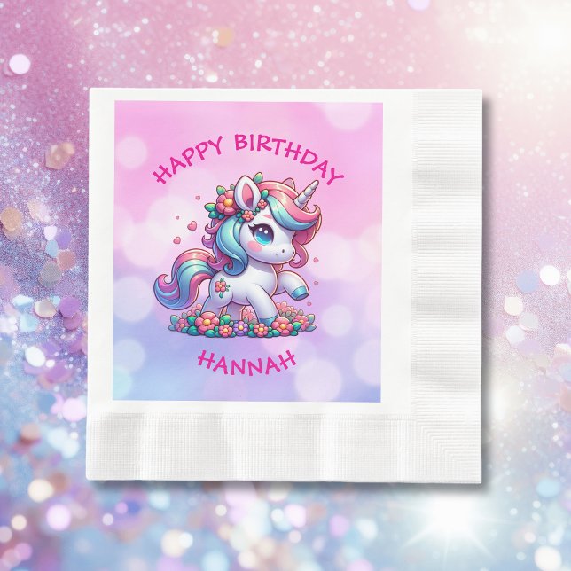 Cute Magic Unicorn Personlig Girl Birthday Pappersservett (Skapare uppladdad)