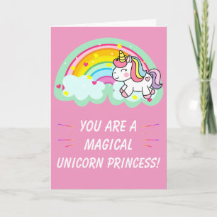 Cute Magic Unicorn Princess Rosa Birthday Kort
