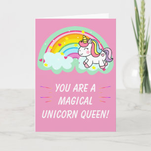 Cute Magic Unicorn Queen Rosa Birthday Kort