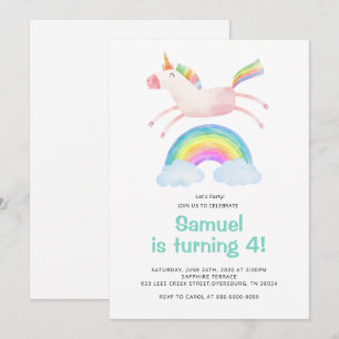 Cute Magic Unicorn Rainbow Birthday Inbjudningar