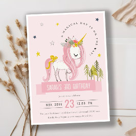 Cute Magic Unicorn Rosa  Barns födelsedag Inbjudningar