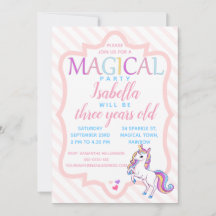 Cute Magic Unicorn Rosa Birthday-inbjudan