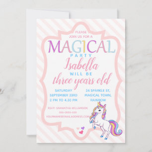 Cute Magic Unicorn Rosa Birthday-inbjudan Inbjudningar