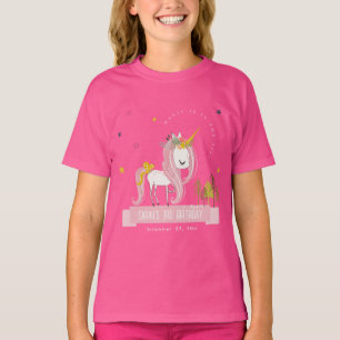 Cute Magic Unicorn Rosa Gult Barns födelsedag T Shirt