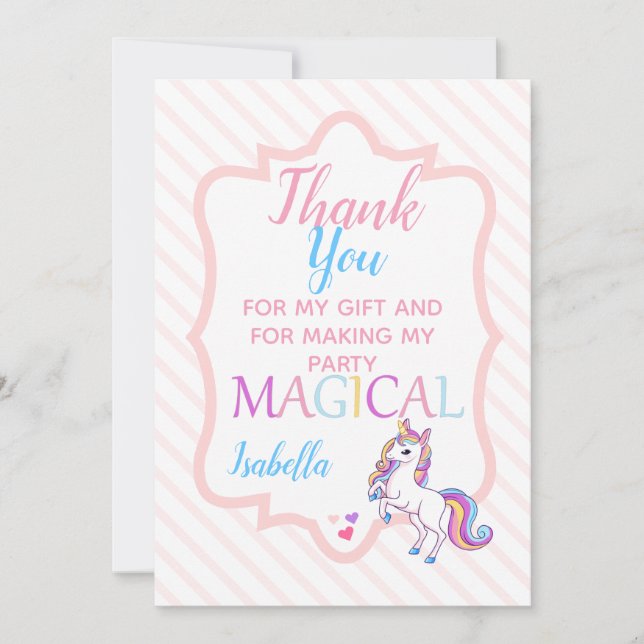 Cute Magic Unicorn Rosa Tack Kort (Framsida)