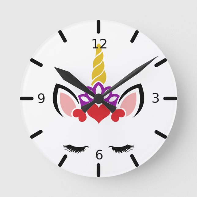 Cute Magic Unicorn Round Clock Rund Klocka (Framsida)