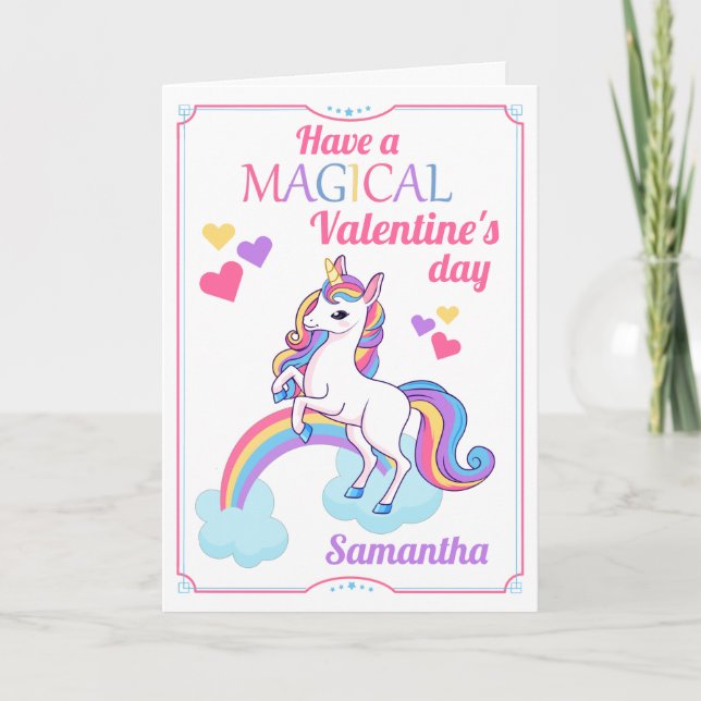 Cute Magic Unicorn Valentine Day Card Helgkort (Framsida)