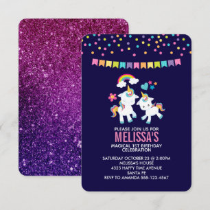 Cute Magic Unicorns med regnbåge och stjärnor Inbjudningar