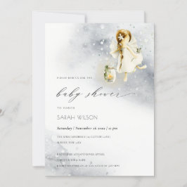Cute Magic Watercolor Fairy Baby Shower Inbjudan