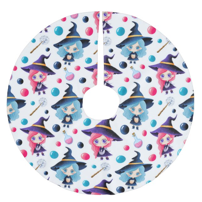 Cute Magic Witch Mönster Julgransmatta Borstad Polyester (Framsidan)