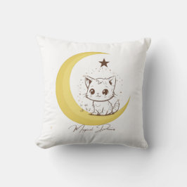 Cute Magical Cat on Moon Starry Dreams - Round Cla Kudde