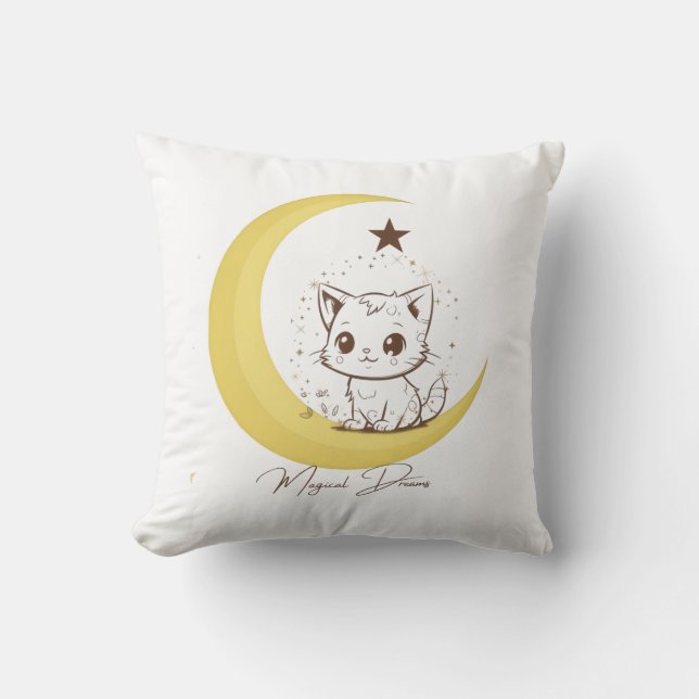 Cute Magical Cat on Moon Starry Dreams - Round Cla Kudde (Framsida)