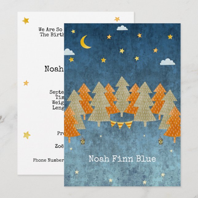 Cute Magical Forest Trees And Stars Card Inbjudningar (Fram/baksida)