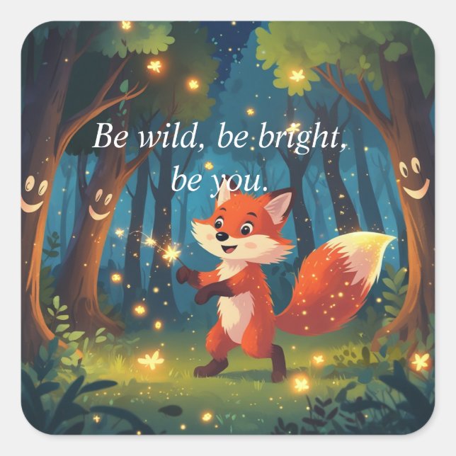 Cute Magical Fox  Fyrkantigt Klistermärke (Framsida)