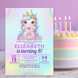 Cute Magical Unicorn8th Birthday – Magical Birthda Inbjudningar