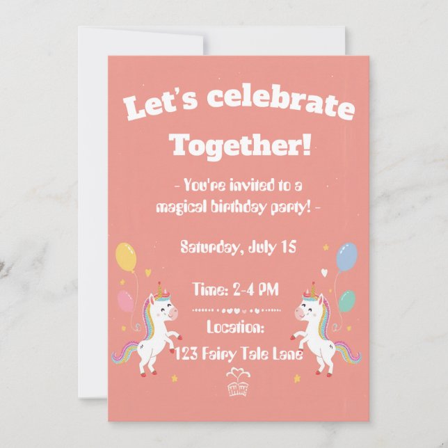 Cute Magical Unicorn Invite Inbjudningar (Framsida)