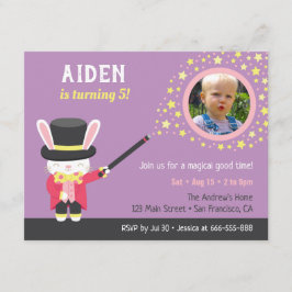 Cute Magician Rabbit Photo Barns födelsedag Party Inbjudningar