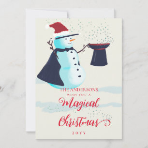 Cute Magician Snögubbe Santa Hat Magic Jul Julkort