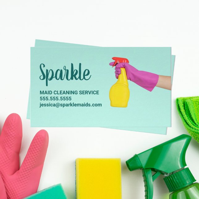 Cute Maid House Städning Service Teal Trendig Visitkort (Skapare uppladdad)