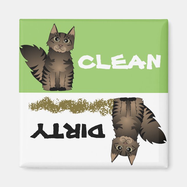 Cute Maine Coon Cat Clean Dirty Dishwasher Magnet (Framsidan)