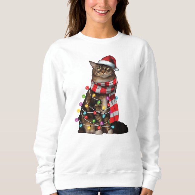 Cute Maine Coon Cat Funny Julafton Helgdag Gift T Shirt (Framsida)