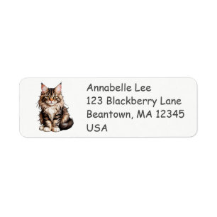 Cute Maine Coon Cat Label Returadress Etikett