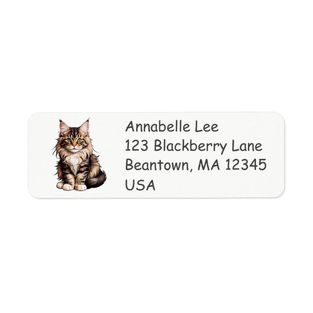 Cute Maine Coon Cat Label Returadress Etikett (Framsidan)